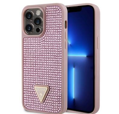 Guess Rhinestone Case with Triangle Logo  - Pink - iPhone 15 Pro Max