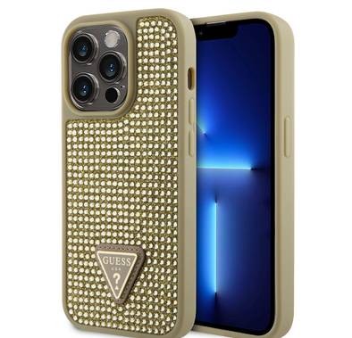 Guess Rhinestone Case with Triangle Logo  - Gold - iPhone 15 Pro Max