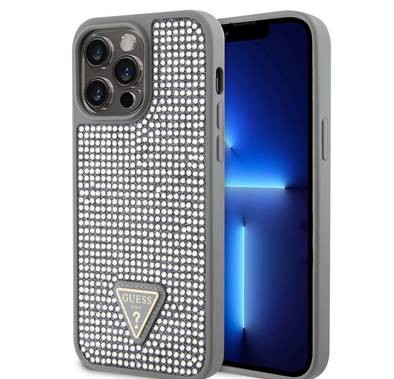 Guess Rhinestone Case with Triangle Logo  - Silver - iPhone 15 Pro Max