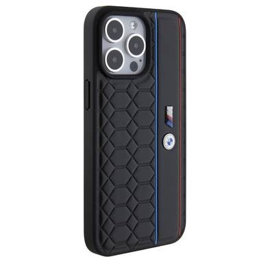 BMW M PU Leather Case with Hexo Pattern & Stripe for iPhone 15 Pro Max