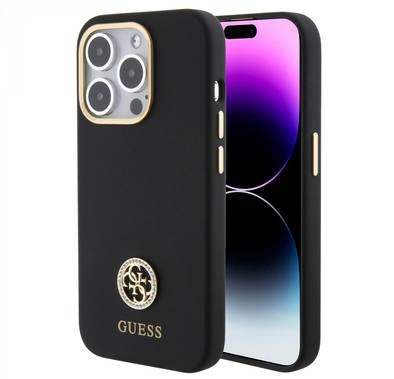 Guess Silicone Case with 4G Strass Logo Case - Black - iPhone 15 Pro