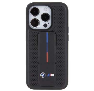 BMW M Grip Stand PU Smooth Leather Case with Perforated Pattern for iPhone 15 Pro Max