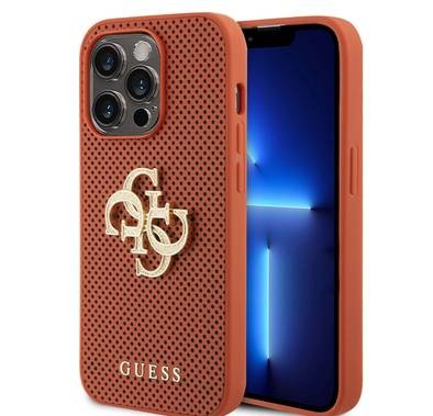 Guess Perforated PU Leather Case with 4G Glitter  - Orange - iPhone 15 Pro Max