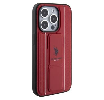 U.S.Polo Assn. PU Leather Textured Pattern Grip Stand Case for iPhone 15 Series - Red - iPhone 15 Pro Max