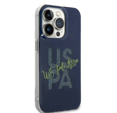 U.S.Polo Assn. IML Glitter Script Hard Case for iPhone 15 Pro - Navy