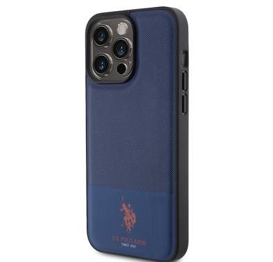 U.S.Polo Assn. PU Leather Mesh Pattern DH Case for iPhone 15 Series - Navy - iPhone 15 Pro