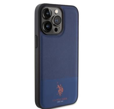 U.S.Polo Assn. PU Leather Mesh Pattern DH Case for iPhone 15 Series - Navy - iPhone 15 Pro Max