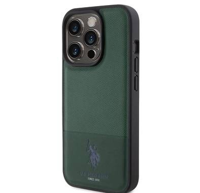 U.S.Polo Assn. PU Leather Mesh Pattern DH Case for iPhone 15 Pro Max - Black - أخضر - iPhone 15 Pro