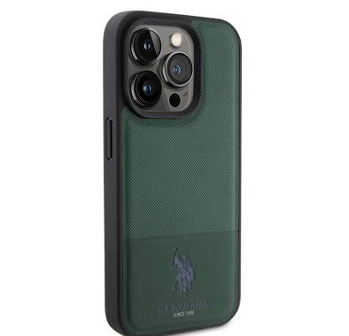 U.S.Polo Assn. PU Leather Mesh Pattern DH Case for iPhone 15 Series - Green - iPhone 15 Pro Max