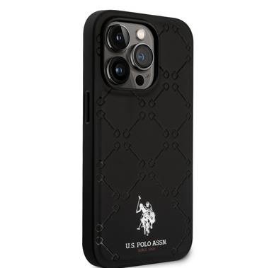 U.S.Polo Assn. PU Leather HS Pattern Case for iPhone 15 Pro Max - Black - أسود - iPhone 15 Pro