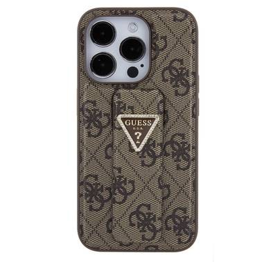 Guess Gripstand PU Leather Case with 4G Triangle Strass Pattern - Brown - iPhone 15 Pro Max