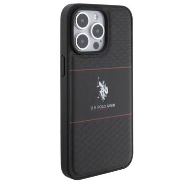 U.S.Polo Assn. PU HS Pattern DH Stripe Hard Case for iPhone 15 Series - Black - iPhone 15 Pro