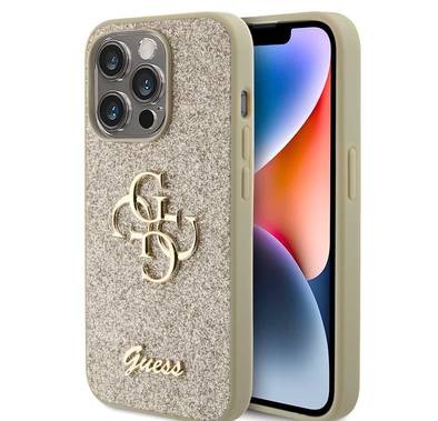 Guess Fixed Glitter Case with Big 4G Logo - Gold - iPhone 15 Pro Max