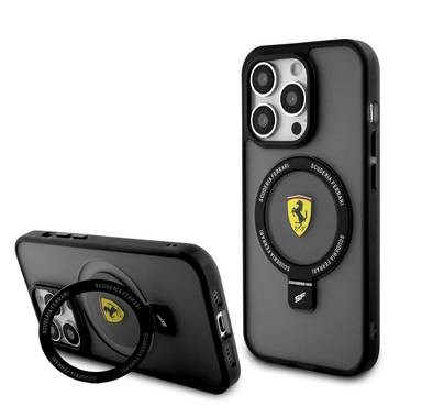 Ferrari iPhone 15 Pro For Magsafe Ring Stand Case - Black