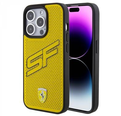 Ferrari iPhone 15 Pro For PU Leather Case with Big SF Perforated Design - Yellow