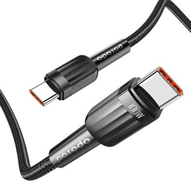 Porodo Black 1m Braided PD100W USB-C to USB-C Fast Charging Cable  - 1M