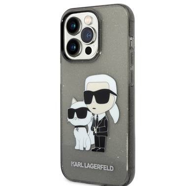 Karl Lagerfeld IML Glitter NFT Karl & Choupette  Hard Case for iPhone 15 Pro Max- Black - أسود