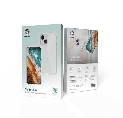 جراب شفاف لهاتف iPhone 15 من Green Lion مزود بأزرار معدنية - شفاف