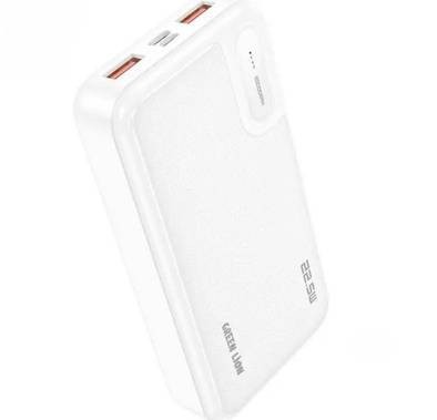 Green Lion Power Mate Power Bank 20000mAh PD 20W, Micro and Type C  Inputs, 2 USB A Outputs, LED Light Indicator, Portable - White