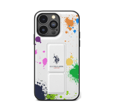 U.S.Polo Assn. iPhone 15 Pro Max For PU Leather Gripstand with Paint White Pattern Case - White