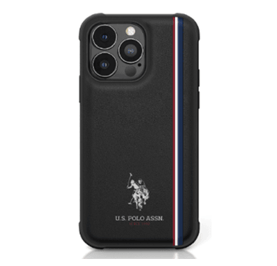 U.S. Polo Assn. iPhone 15 Pro For PU Leather Case with DH Tricolor Line - Black