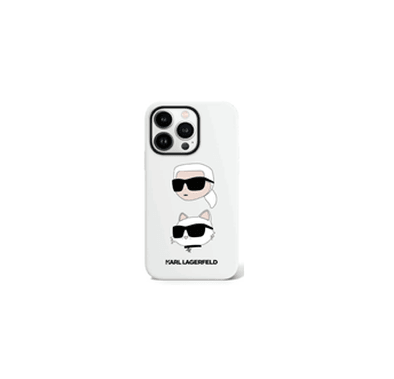 Karl Lagerfeld iPhone 15 Pro For Silicone Hard Case With Karl Lagerfeld & Choupette Heads - White