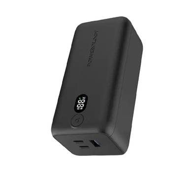 بنك الطاقة Powerology 20000mAh 65W Onyx، حماية من الشحن الزائد، مخرج USB-A وx2 USB-C، شاشة LED، شحن سريع، متوافق مع الكمبيوتر المحمول - أسود