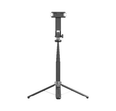 Porodo Selfie Stick 135cm Extendable with Detachable Light 4 Leg Tripod - Black