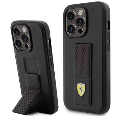 Ferrari iPhone 15 Pro Max For Gripstand Case with Perforated Pattern - Black