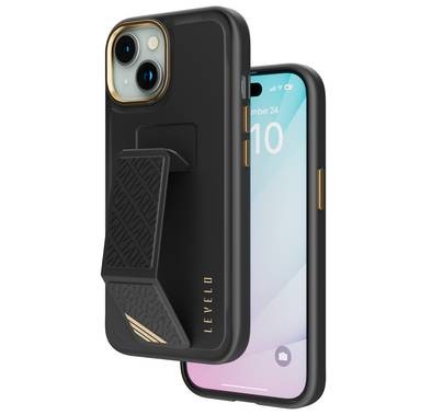 Levelo iPhone 15 For Morphix Cuero Gripstand Case - Black