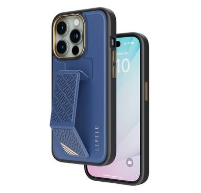 Levelo iPhone 15 Pro Max For Morphix Cuero Gripstand Case - Blue