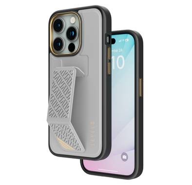 Levelo iPhone 15 Pro Max For Morphix Cuero Gripstand Case - Grey