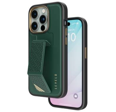 Levelo iPhone 15 Pro Max For Morphix Cuero Gripstand Case - Green