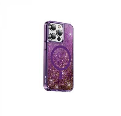 Green Lion iPhone 14 For Magnetic Happiness 3D Glitter Resin Case - Purple