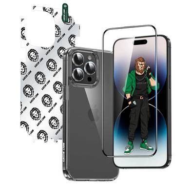 حافظة حماية لهاتف iPhone 15 Plus من Green Lion 4 في 1 - شفافة