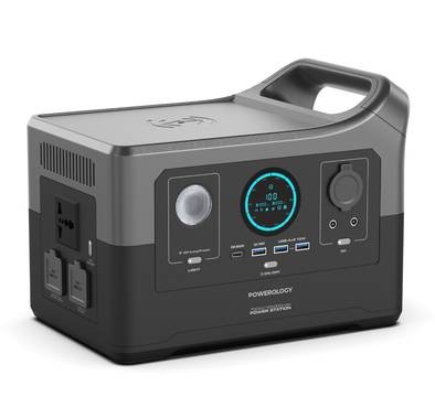 Powerology Portable Power Generator Fast Charging with APP 120000mAh 700W, 200W Solar Recharge, 80% in 1 Hour AC Re-Charge, Flashlight, Smart Battery Management System - Black 