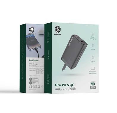 شاحن حائط Green Lion 45W PD &amp; QC مع كابل من النوع C إلى Lightning بطول 1 متر في المملكة المتحدة - أسود