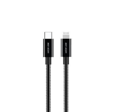 Green Lion USB-C to Lightning Stainless Steel Plating Cable PD 20W 1M - Black