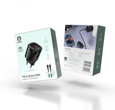 Green Lion PD & QC3.0 Mini Wall Charger (2Pin) - Black