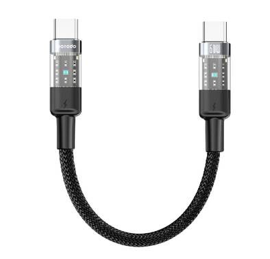 Porodo Braided Cable Transparent USB-C To USB-C Fast Charge & Data 35cm/1.1ft, 60W PD, 480Mbps Transfer Speed, Tangle Free - Black 