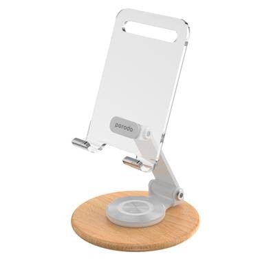 Porodo Transparent Mobile and Tablet Stand with Rotating Arm  - White