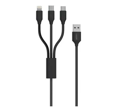 Green Lion Transparent 3 In 1 Cable USB-A To USB-C + Lightning + Micro - Black - 1M