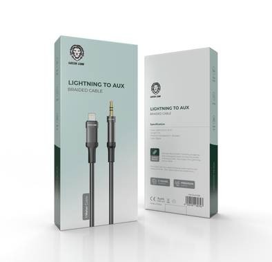 Green Lion Lightning To AUX Braided Cable (1m) - Black