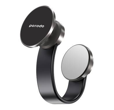 Porodo Magesafe N52 Magnetic Head and Suction Base Car Mount With Flexible and Bendable body, ×42 Embedded Magnets, Adjustable Positioning - Black 