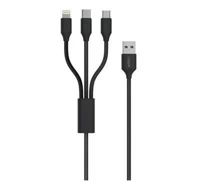 Green Lion 3in1 Fast Charging Braided Cable Series 2 1.2M (Type-C Input) - Black