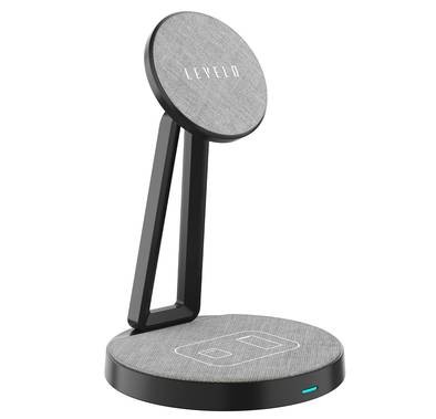 Levelo Dualflow 2 in 1 Magnetic Wireless Charging Stand, Type C Input, 30° Angle Adjustment, Strong Magnet, Dual Charging Surface, Fast Wireless Charging - Black