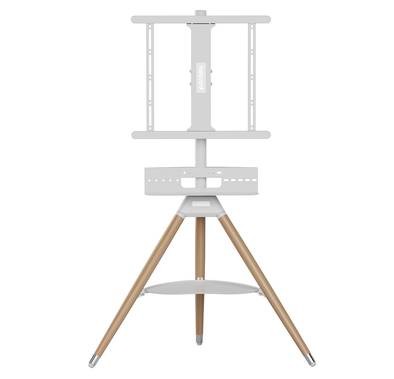 Porodo TV Stand Wooden Tripod, Compatible with 32" - 65" Screen, VESA Compatible, Media Device Storage, Angle Control, Durable Material, Compatible with Panasonic, Samsung, Sony, LG- White