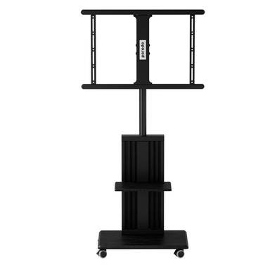 Porodo Mobile TV Stand with Wheels, Dynamic Swivel & Tilt, Durable Material, Tray Storage, VESA Compatible, Adjustable Height, Compatible with 32" - 75" Screen, Compatible with Panasonic, Samsung, Sony, LG - Black