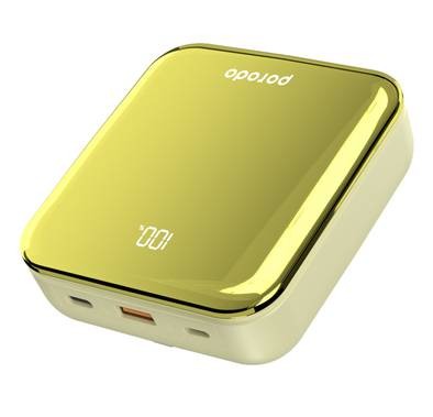 Porodo Compact Power Bank 20000mAh with Out Cable USB-A, Type-C and Lightning, 20W Power Delivery, Simultaneous Charging - Gold 