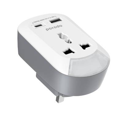 Porodo 3in1 Multi-type Socket with AC USB-A / Type-C UK  - White